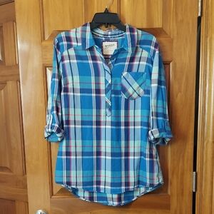Amazon Jean Company Vibrant Plaid Colors Button Up Shirt, Size Large, Like New▪︎